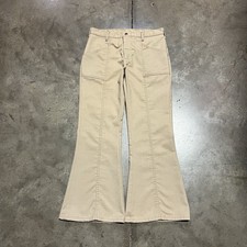 Vintage JC Penney Super Denim Pants 32x29 Beige Bell Bottom Flare Western 70s