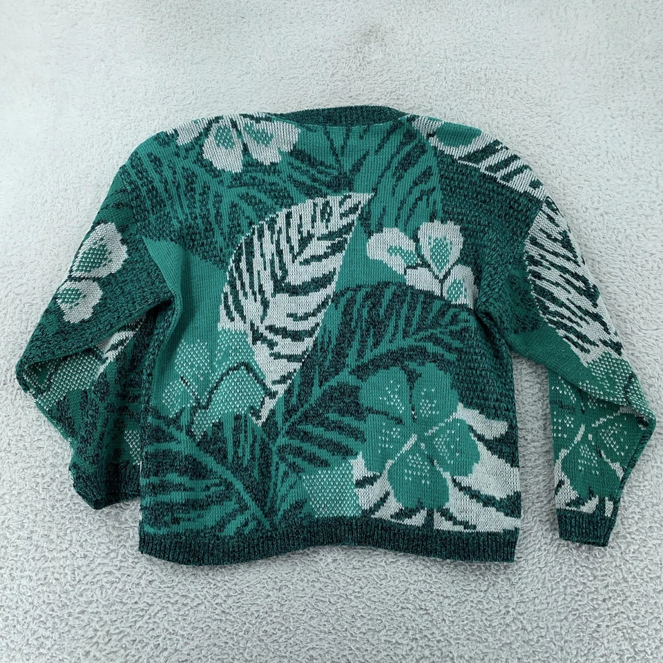 Suéter Lindsay Drew Para Mujer Ajuste Corto L Verde Azulado Cuello Redondo Tropical Floral Hecho en EE. UU. Foto 3 de 4