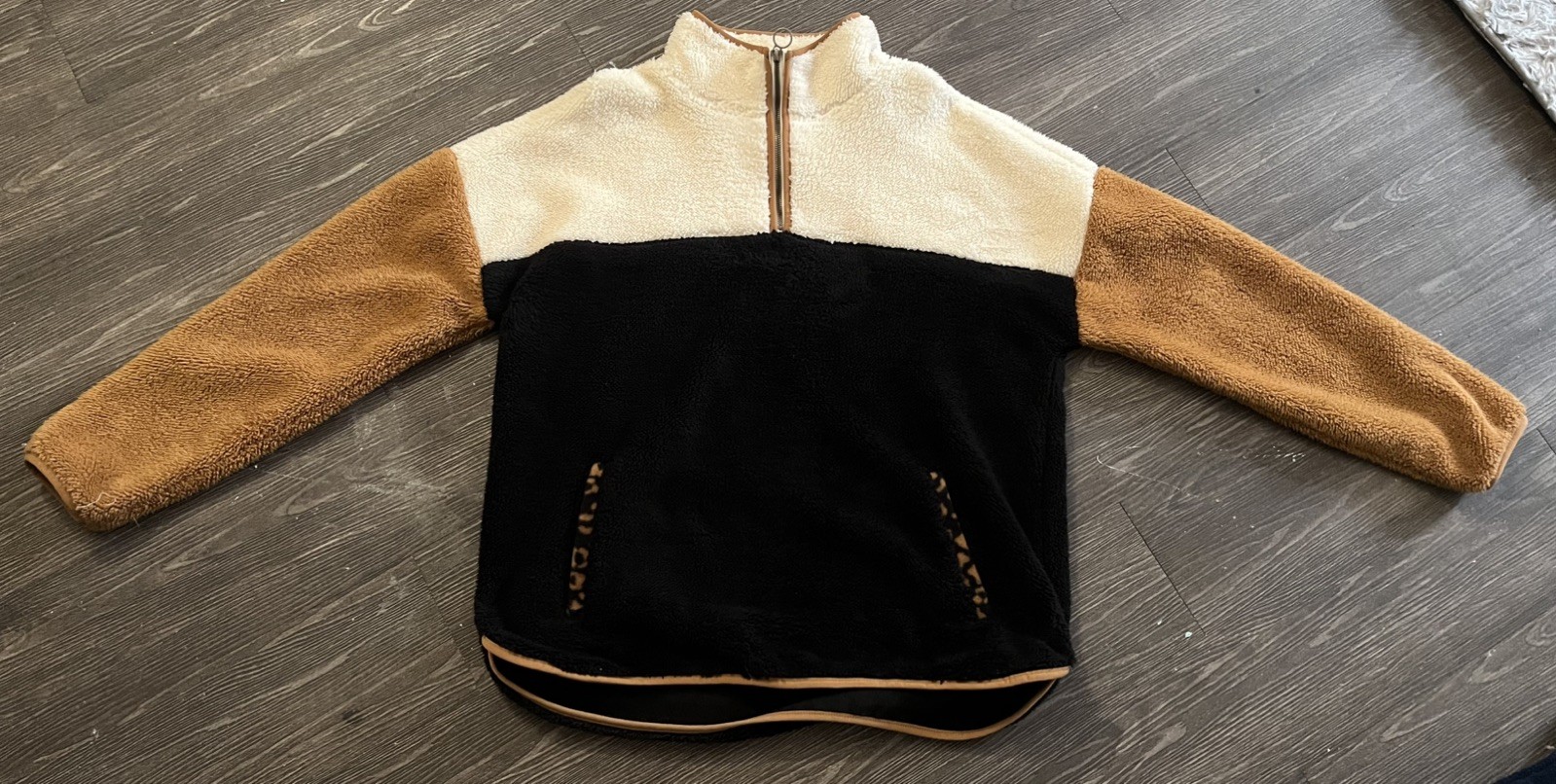Time And Tru Womens Colorblock Fleece Pullover Sweater Jacket Size L Quarter Zip