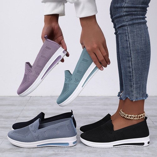 Ladies Breathable Sneakers Solid Mesh Non Slip Walking Slip On Lightweight Shoes - Picture 9 of 28