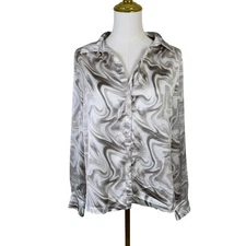 Pleione V Neck Button Up Long Sleeve Shirt US Women's M