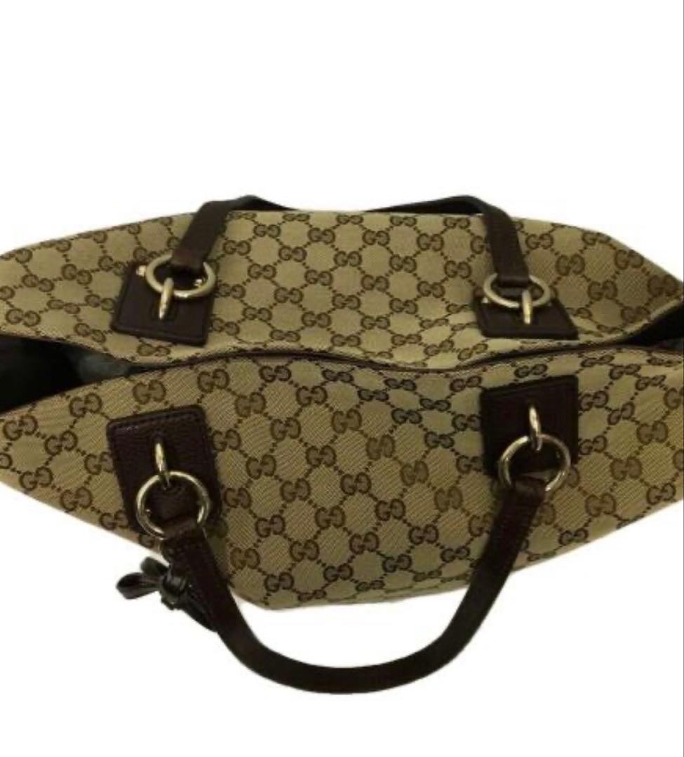 GUCCI GG Canvas Tote Bag Brown Logo Charm Unisex Authentic Excellent Condition thumbnail 4