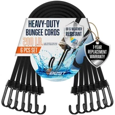 VBEST 6 ft Extra Long Bungee Cords with Hooks - Large Heavy Duty Outdoor Blac...