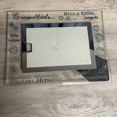 Glass Picture Frame with Silver Inner Border, Beveled Glass, Grandkids, Hugs!