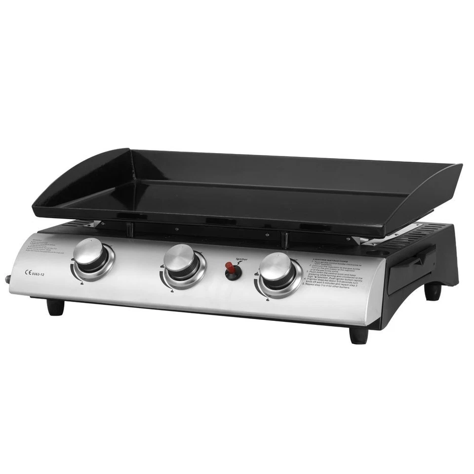 Gas BBQ 3 Burner Plancha Grill in Stainless Steel with Stand and Side Tables - Image 2 of 4