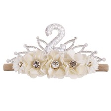 Birthday Crown Floral Headband for Baby Girl, Flower Nylon Elastic Hairband f...