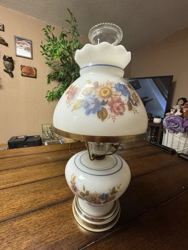 Vintage Hurricane Milk Glass Lamp 3-Way, Gone with the Wind Style