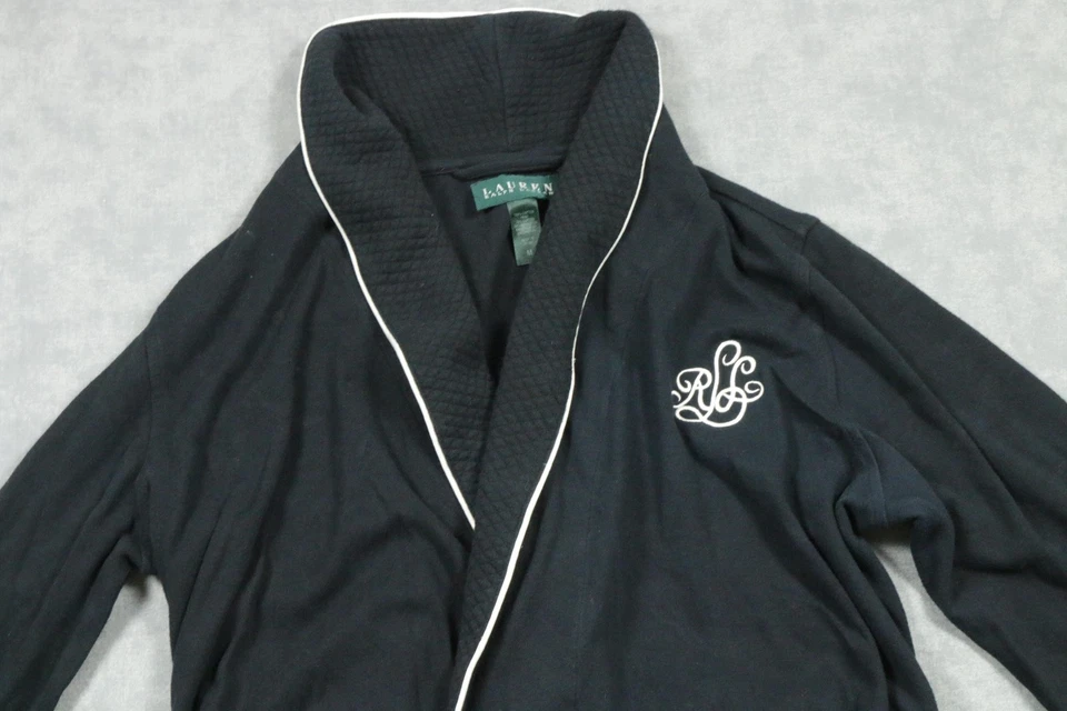 Bata Lauren Ralph Lauren para mujer mediana negra chal cuello tubo monograma RL Foto 2 de 4