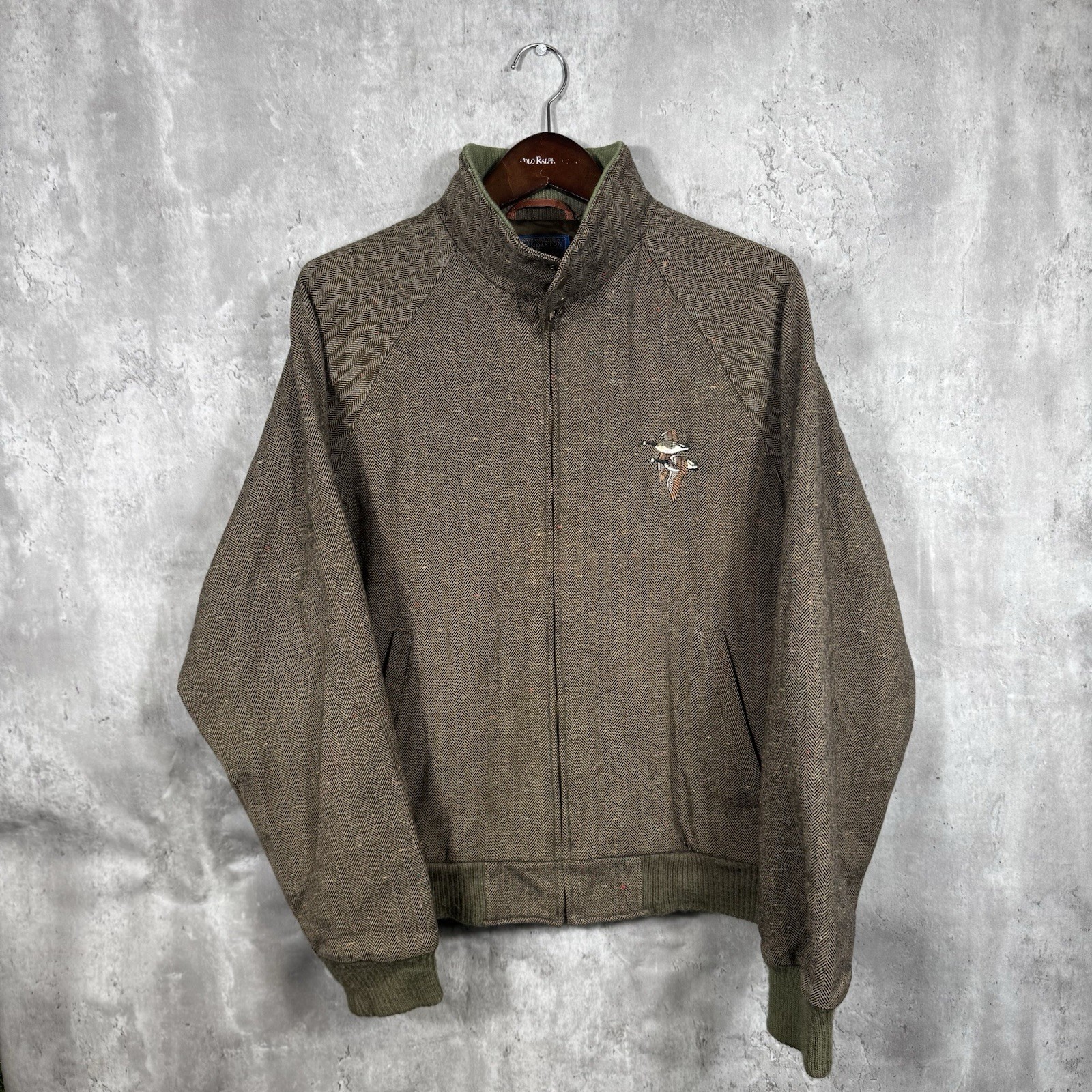 Vintage Pendleton Jacket Mens Medium USA Made Bomber Brown Wool Herringbone