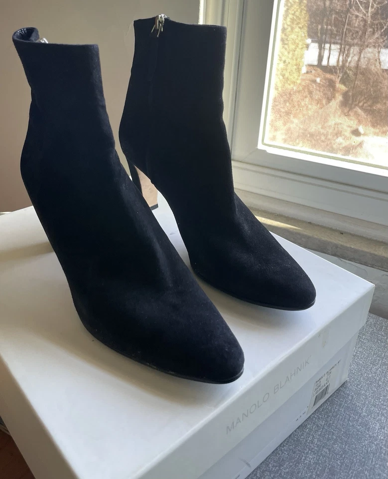 NUEVO MANOLO BLAHNIK INSOPO 70 TOBILLO BOTAS NEGRAS Gamuza 41/11 Con Caja Foto 3 de 4