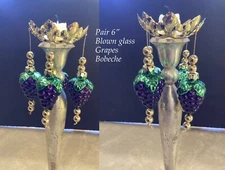 Vintage Pair Hand Blown Glass , Bobeches With Grape Clusters, Mint In Boxes, 6”