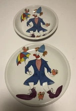 Spal Porcelanas Plate and Bowl Rare Blue Coat Clown Umbrella Birds - Portugal