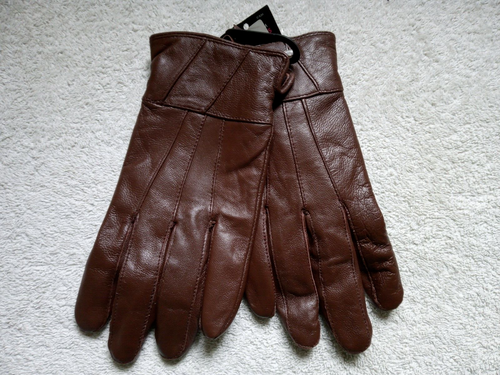 New brown real leather gloves size S-M BNWT