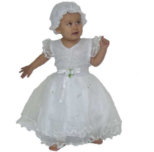 Baby Christening Party Dress with Bonnet 0-3 3-6 6-9 9-12 Months in 6 Colour - Picture 1 of 6