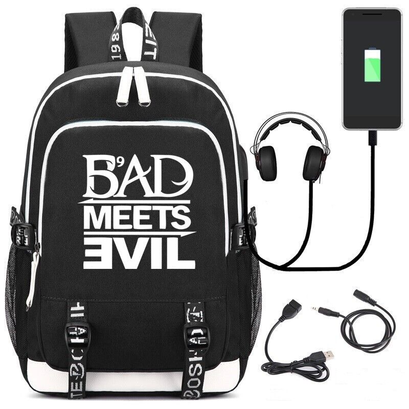 Eminem Backpack Students School Bag USB Travel Bag Shouder Bag Laptop  Ruckpacks