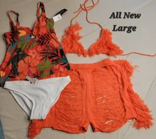 Women's Swim set & cover up orange large vacation