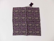  NO CUSTOMS TAX ISAIA Napoli purple paisley print silk pocket square authentic