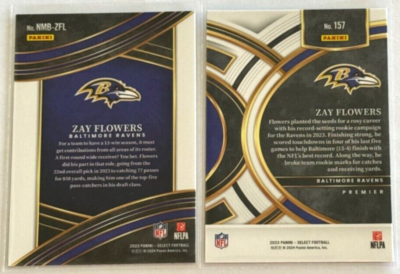2) Zay Flowers Panini Select (1) Numbers (1) Premier #s157 and NMB