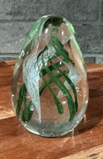 Egg Shaped - Hand Blown Art Glass Green Swirl Paperweight