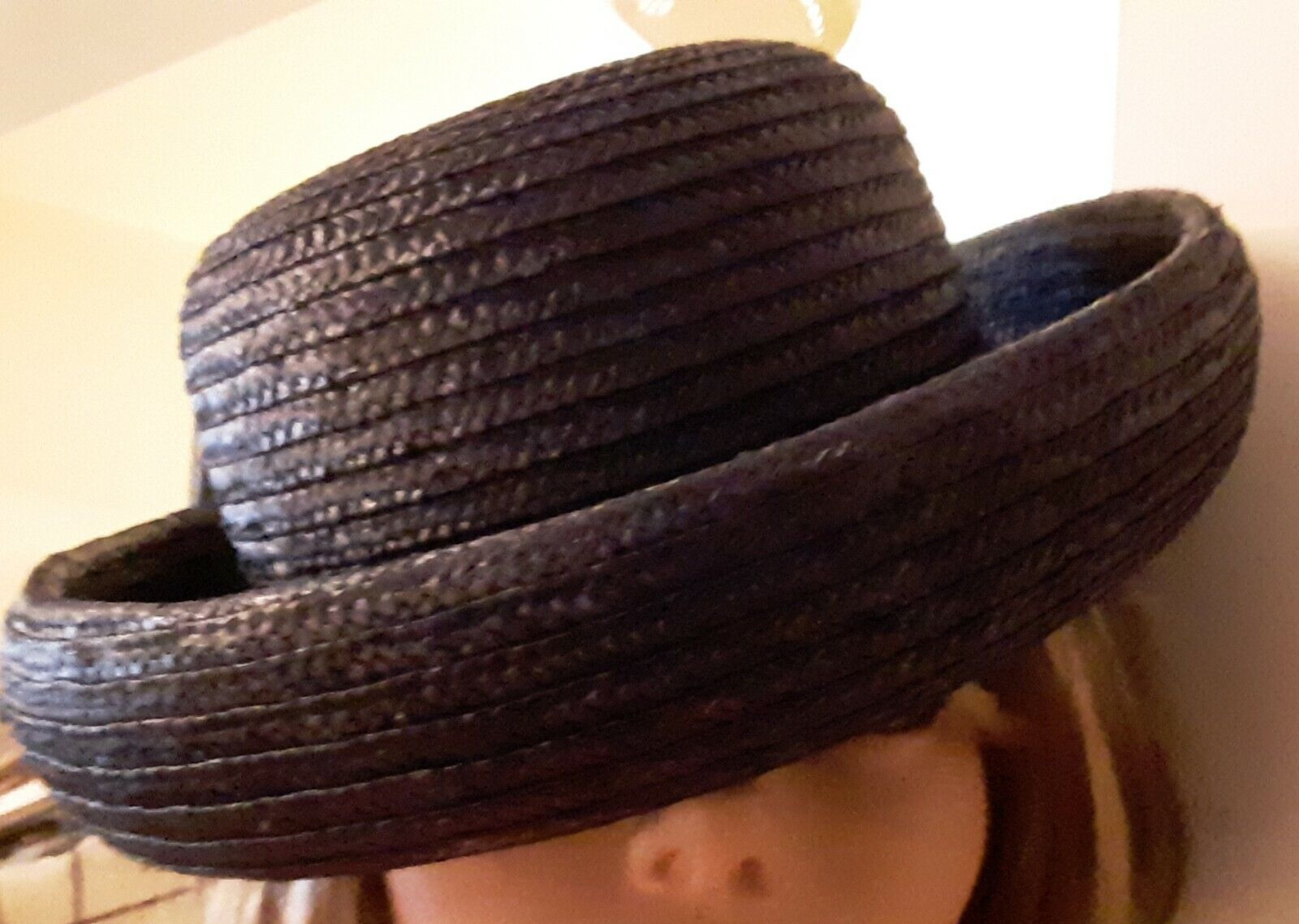 Vtg Laura Ashley Summer Victorian Straw Hat Navy … - image 1