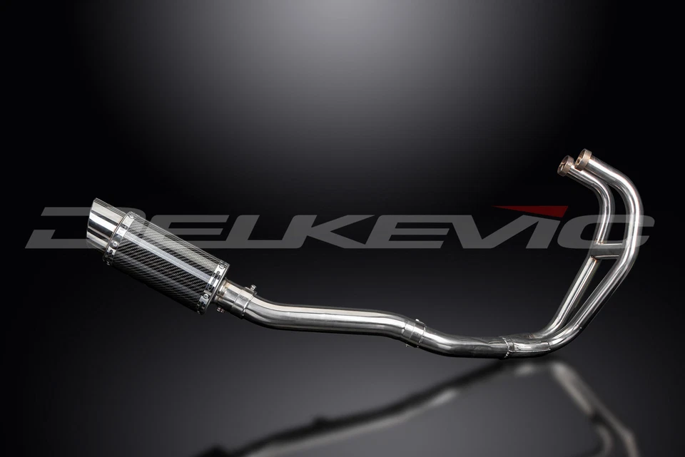 Silenciador de carbono redondo Kawasaki GPZ500S Ninja EX500 87-09 escape completo 2-1 8" Foto 3 de 4