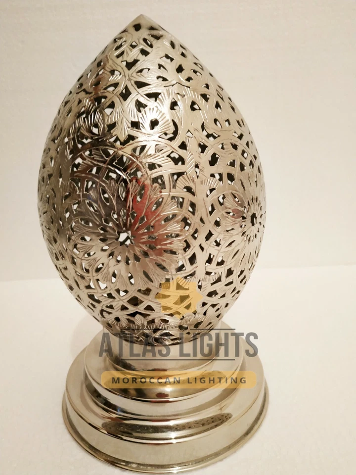 Lámpara Mesa Marroquí Latón Grabado Luz Hecha a Mano Estilo Vintage Linterna Decoración Foto 4 de 4