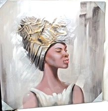 AFRICAN BLACK WOMEN CANVAS PAINTING 3D RAISED WALL ART PRINT HOME DECOR