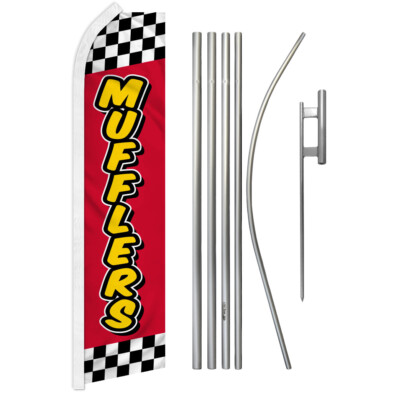 Mufflers Swooper Flutter Feather Advertising Flag Kit Mechanic Automotive Red