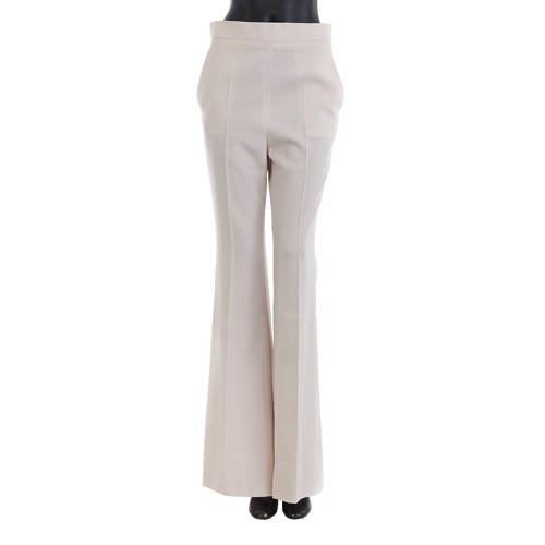 パンツ Fendi Ivory Wool Blend Pant Fendi Women's Ivory Wide-Leg Pleated Wool Blend Pants Size