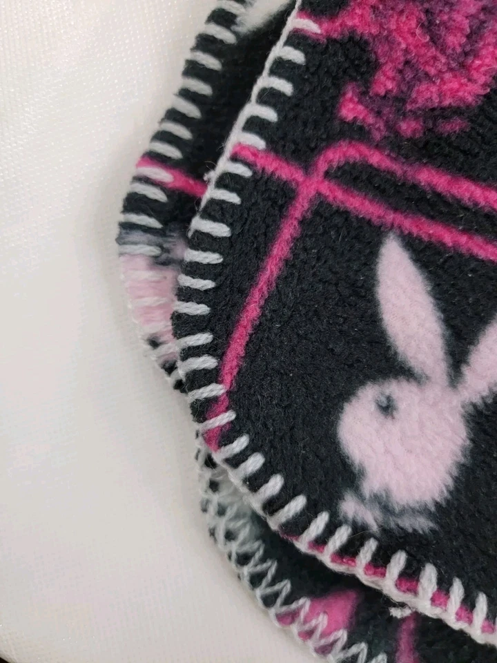 Playboy Classic Rabbit Heads Black White & Pink Plush Fleece Blanket 50" X 60" - Image 3 of 4