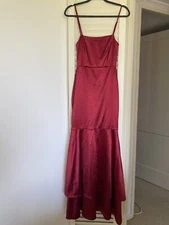 Lulus Contemporary Romance Red Satin Tiered Mermaid Maxi Dress XS
