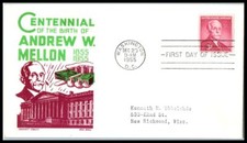 🏛️ 1955 Andrew W. Mellon Sc 1072 FDC Cachet Craft Art Patron Statesman 3c (G10
