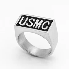 "USMC" Signet Ring MARINES Stainless Steel Unisex Military Ring 98