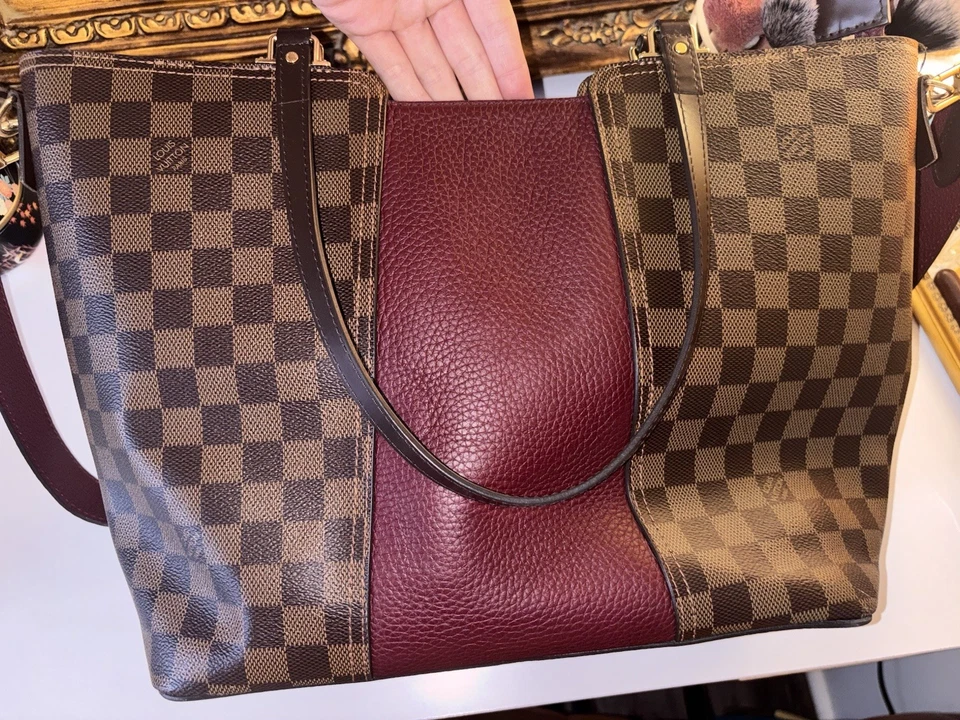 Bolso de Mano Louis Vuitton Neverfull mm Damier Level Auténtico Rojo Borgoña Usado Foto 4 de 4