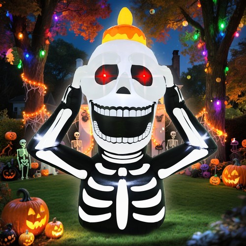 White Skeleton Inflatable 6FT Halloween Skeleton Inflatables Outdoor Decorations with LED Light ...