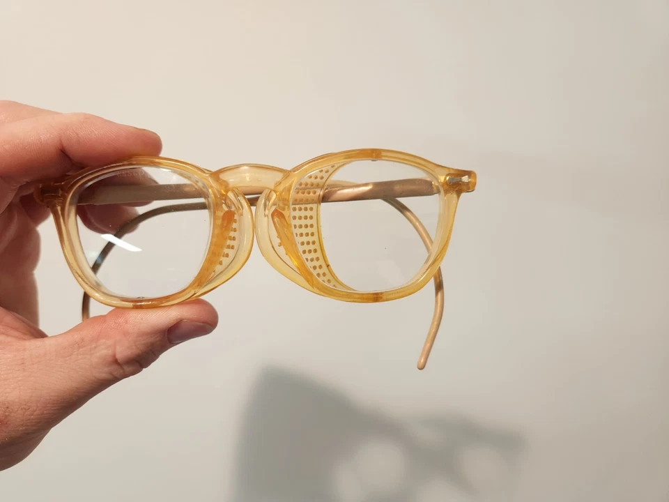 Óculos de segurança industrial vintage Cesco proteção lateral envoltório de arame - Imagem 3 de 4