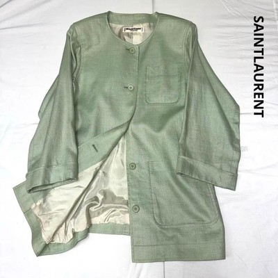 80s archive SAINT LAURENT rive gauche collarless coat, green, size M, women's 