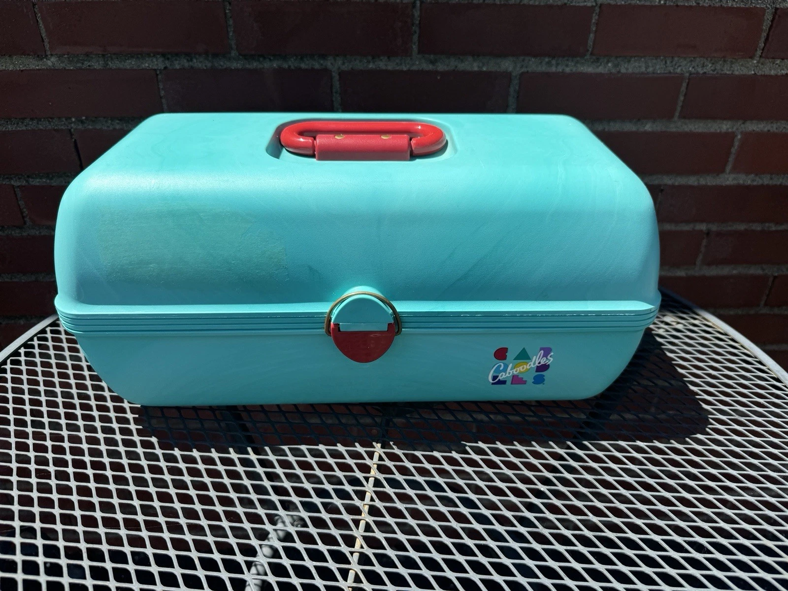 Vintage Caboodles Makeup Case | Teal & Hot Pink Organizer with Mirror