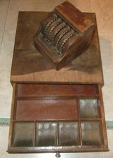 antique wood store cash drawer w/ bell & wooden calculator register