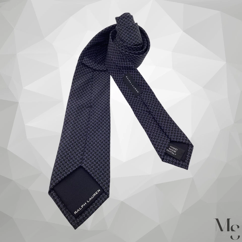 Corbata de seda geométrica negra y gris Ralph Lauren etiqueta negra H.M Italia 59”- 3” EX CD Foto 2 de 4