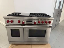Wolf DF486G 48" Dual Fuel Range 6 Burners + Griddle PRO Stainless - Red Knobs
