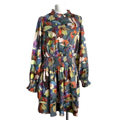 THML Dress XL Smocked Waist Abstract Floral Layered Tiered Flowy Ruffle  Colorful | eBay