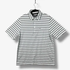 Criquet Polo Shirt Mens L Blue Striped Pima Cotton Golf Stretch Preppy
