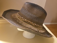 Headzy Conference Straw Hat 23&rdquo; Wide Brim Boho Western Style Fringe Chain Band