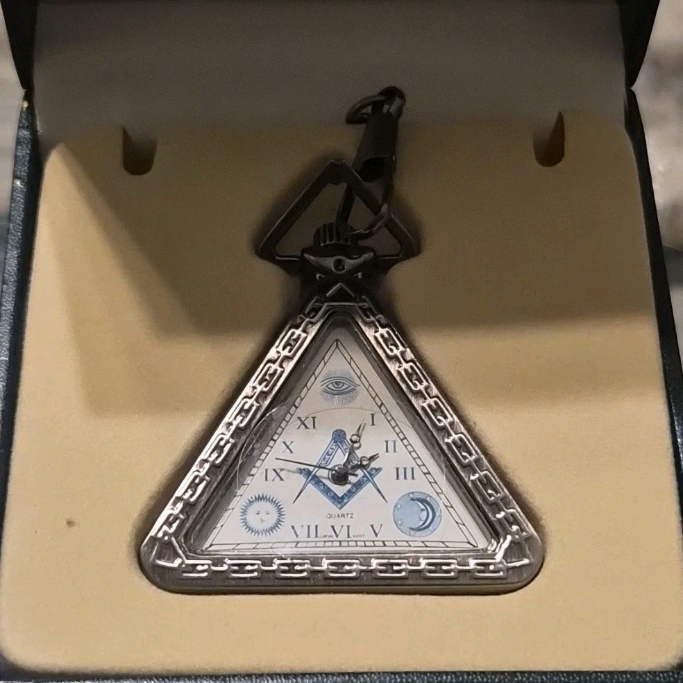 Triangular Freemasonry Quartz Silver Pocket Watch… - image 1