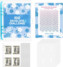Raccoglitore Ad Anelli A5,100 Envelope Saving Challenge,Quaderno per Risparmiare