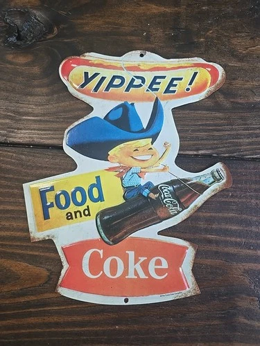 COCA COLA YIPPEE FOOD AND A COKE VINTAGE STYLE METAL SIGN