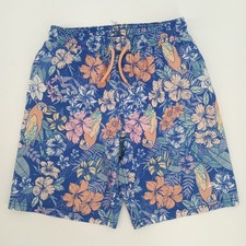 Tommy Bahama Boys Blue Tropical Parrot Floral Swim Trunks Size 10/12 Mesh Lined