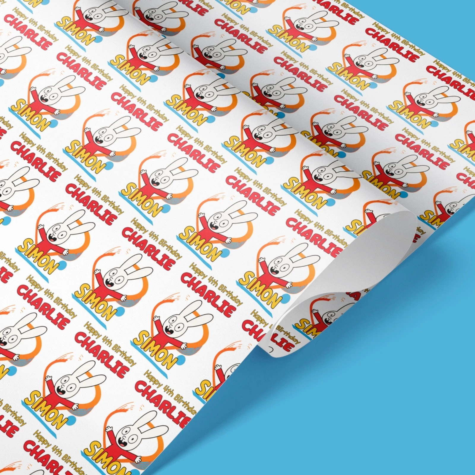 Simon Rabbit Personalized Wrapping Paper for Any Name, Age, Occasion