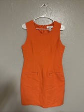 Vintage Sleeveless Orange Mini Dress Zippered Pockets Size 8 Lined Summer Beach